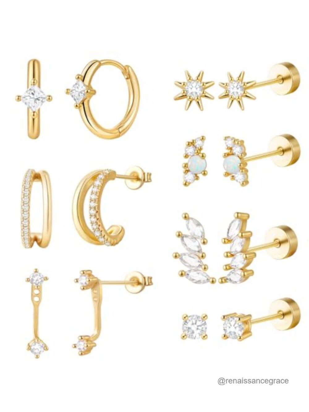7 Pairs Flat Back Earrings Studs Huggie Hoop Hypoallergenic Cartilage Earring